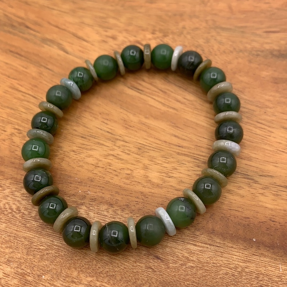 Solid Jade Beaded Stretch Bracelet - image 1
